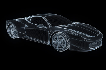 Fototapeta na wymiar Racing Car Hologram Wireframe. Nice 3D Rendering 