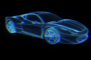 Naklejka premium Racing Car Hologram Wireframe. Nice 3D Rendering 