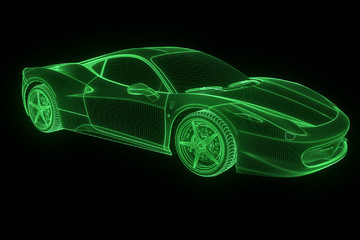 Fototapeta na wymiar Racing Car Hologram Wireframe. Nice 3D Rendering 