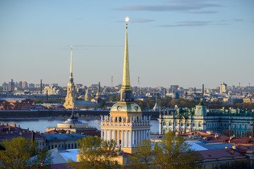 View to Admiralty, palace (Hermitage) and Peter and Paul's fortress in St.Petersburg, Russia 