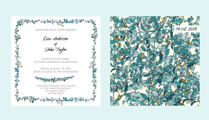 wedding invitation card with abstract floral background