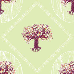 vector seamless pattern. blooming fairy tree with root. geometri