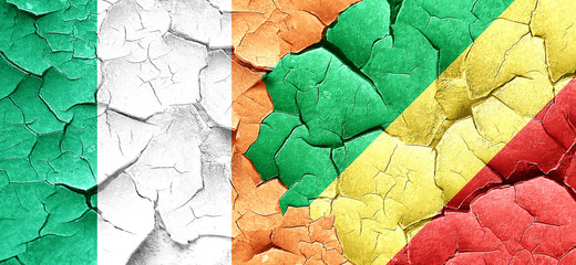 Ireland flag with congo flag on a grunge cracked wall