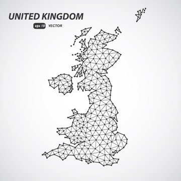 Polygonal United Kingdom of Great Britain maps. Map of country in low poly style. Country map in geometric style for your infographics