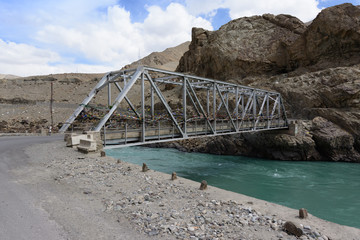 Steel bridge over the Zanksar river  Ladakh, Jammu and Kashmir -