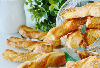 Puff Pastry Menu.
sugar puff pastry stick in the glass Jar.