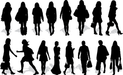 Set of 16 vectors silhouettes of people in action