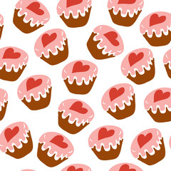 favorite sweet cake/ vector illustration seamless pattern with cakes with red heart on white background  