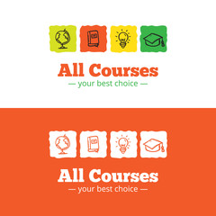 Vector educational logo in doodle style. Sketchy school and courses logo