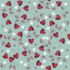 Seamless sweet strawberry pattern on mint background
