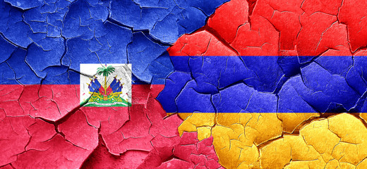 Haiti flag with Armenia flag on a grunge cracked wall