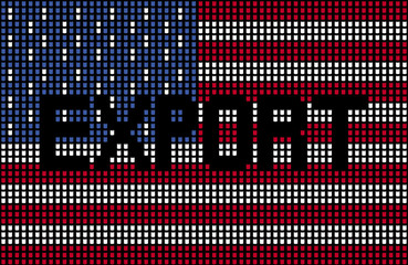 Export text over American flag barrels illustration