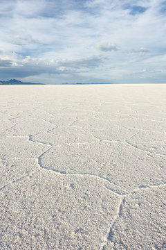 Vertical perspective of white Salt Flats near Salt Lake City, Utah
