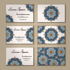 Fototapeta premium visiting and business card set with mandala. Abstract oriental design layout. Front back page.
