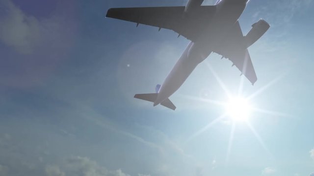 Taking off Airbus A321 airliner with no logos. 4K sunny weather footage