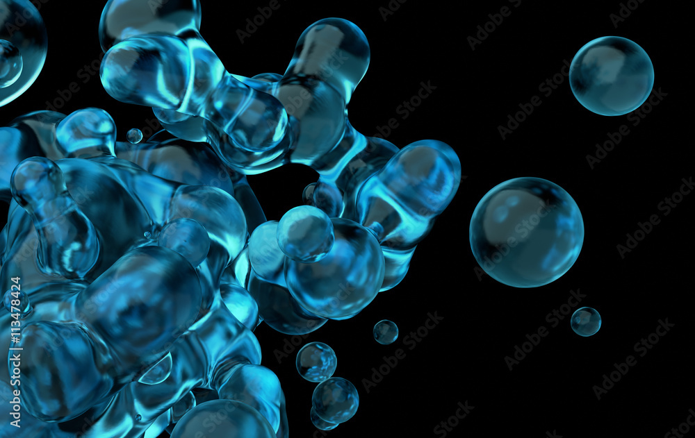 Poster abstract 3d rendering of chaotic liquid in empty space. background with dynamic fluid splash. design