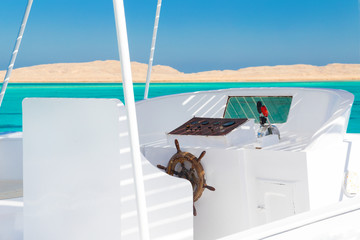 Details of small boat docked in Red Sea.