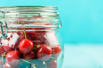 Jar Of Red Fresh Cherries