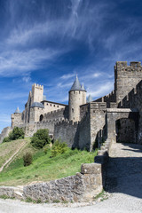 Fototapeta na wymiar View to the walls of the Carcassonne town.