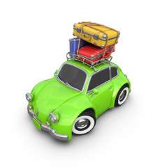 Travel in a small retro car.