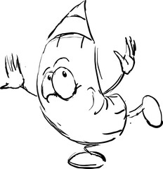 funny crayon pencil stand on one leg - vector sketch illustration