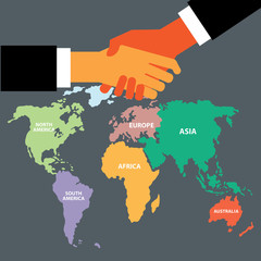 handshake with world map