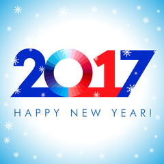 2017 happy new year red blue card. Happy holidays card with snow flakes and vector color figures 2017. 2017 creative design for your greetings card, flyers, banner, party and event