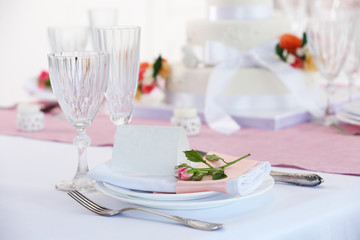 Beautiful served table for wedding or other celebration in restaurant