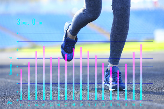 Running Schedule Concept. Sports Woman Legs In Running Movement