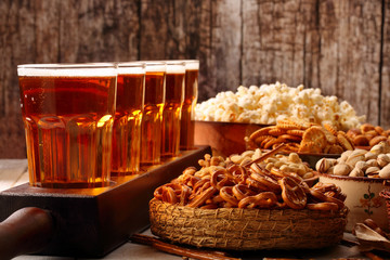 Football fan set with beer and snacks with space for text