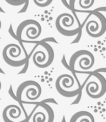 Perforated spirals forming triangles with dots