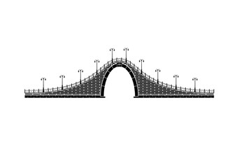 An isolated simple stone arch bridge on white background
