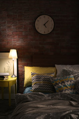 Naklejka premium Modern room interior with big bed