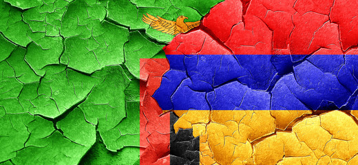 Zambia flag with Armenia flag on a grunge cracked wall