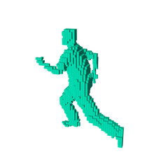 3d pixel running man. Vector illustration.