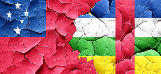 Samoa flag with Central African Republic flag on a grunge cracke