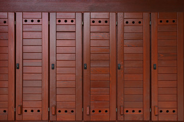 Naklejka premium Wooden boxes in locker room closeup