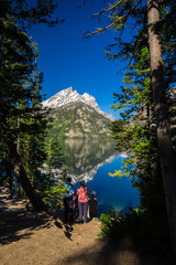 Grand Teton National Park, Wyoming. Reflection of mountains on Jackson Lake near Yellowstone.