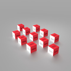 Obraz premium 3d rendering of cube with 70 percent sign
