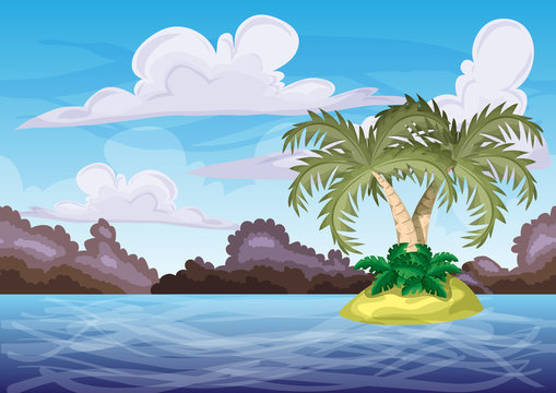 Seamless cartoon vector island with separated layers for game and animation, game design asset