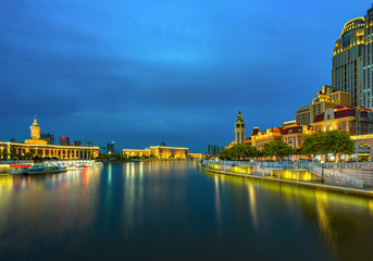 Fototapeta na wymiar nightview of tianjin downtown district,china.