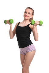 Young sporty girl with dumbbells