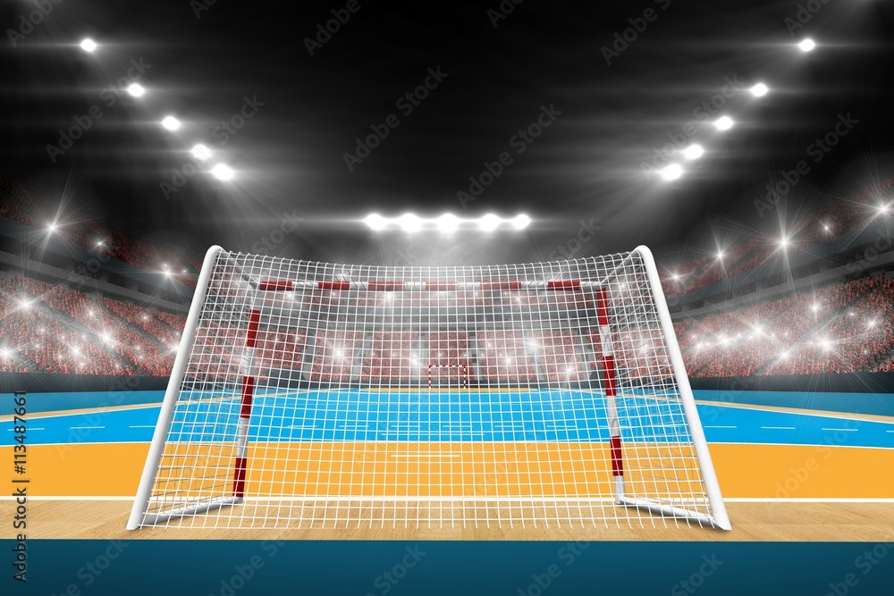 Poster image of handball field with spectators