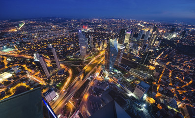 Naklejka premium Aerial night panoramic view of Istanbul, Turkey