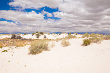 Beautiful cinematic deserted nature view under the blue cloudless sky in America. White sands.