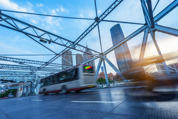 Obraz premium traffic on steel bridge,tianjin china.