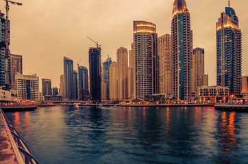 Fototapeta premium Dubai, United Arab Emirates: Marina in the sunset