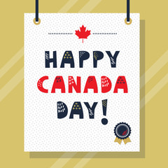 Fototapeta premium Cute navy blue and red Happy Canada Day doodle texture capital letters message
