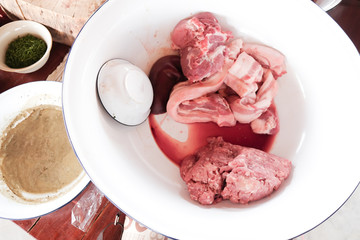 Close up fresh pork or beef meat