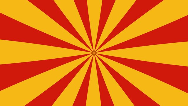 Retro Radial Red and Yellow Pattern. Circus inspired retro rotating background pattern perfect for placing behind text. Available in 4K FullHD and HD video 2D flat render footage.